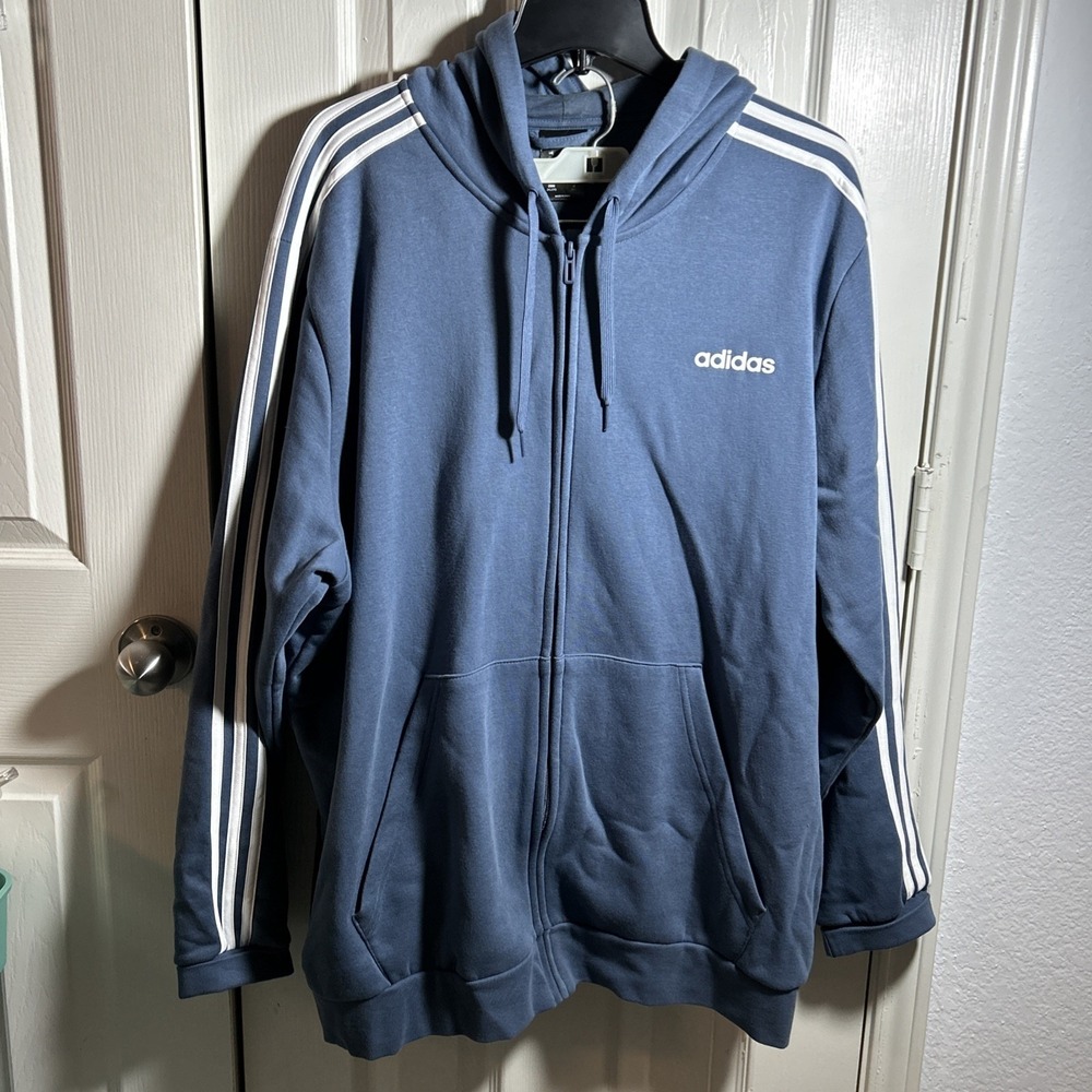 MEN'S Adidas Fleece Tracksuit Blue XXL Full Zip Cotton/Poly Blend